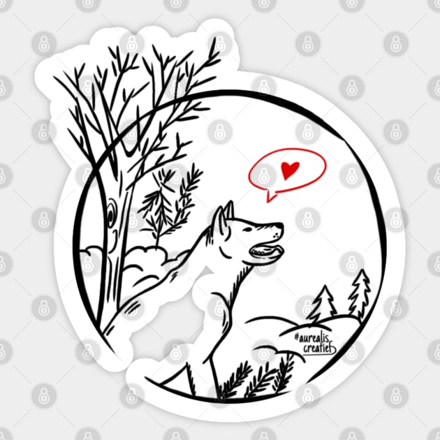 Siberia: husky in forest Sticker by Aurealis